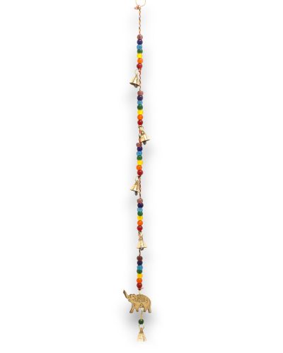 Indian Chimes - Brass Elephant with Chakra Beads String Bells - 53cm