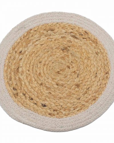 Natural Place Mat - Jute & Cotton 30cm - Ivory Boarder