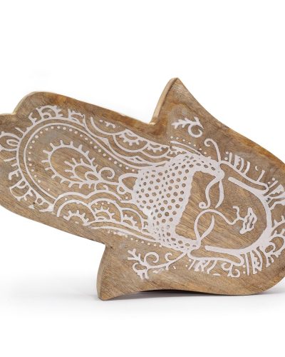 Long Tray 30x20.5x2.5cm - Hamsa Shape with Buddha Whitewash