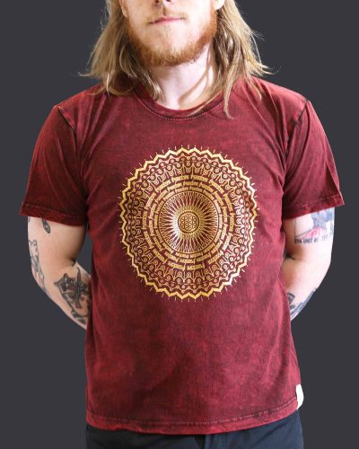 Large Stone Washed Teashirt - Mandala - Maroon