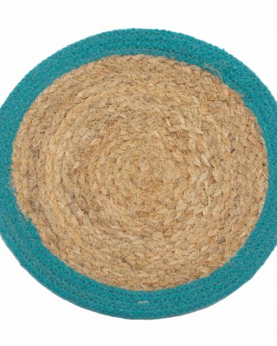 Natural Place Mat - Jute & Cotton 30cm - Teal Boarder
