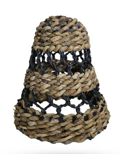 Medium Natural Banana Leaf & Hitam Raffia Lamp Shade - H:30xD:26cm