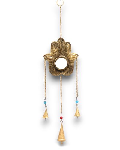Indian Chimes - Hamsa Sm Mirror 3 Bells - 14x55cm