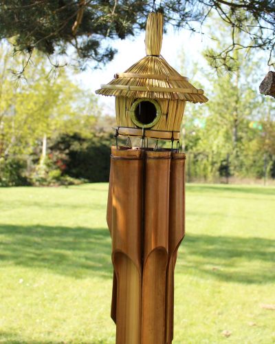 Lrg Round Seagrass Bird Box with Chimes 56x20cm