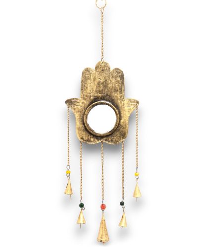 Indian Chimes - Hamsa Lrg Mirror 5 Bells - 19x65cm