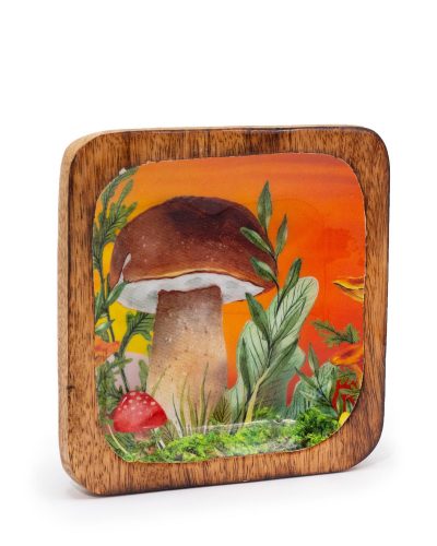 Big Square Trinket Tray 15x15x2.5cm - Mushroom Design Maroon