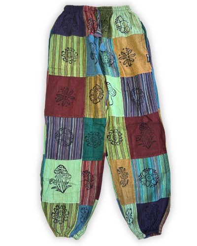 Nomad Sari - Mushroom Pants - Block Print Designs - Green Tones (110x120cm) L/XL