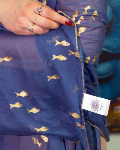 Nomad Sari On the Med Collection - Pario - Sea Blue and Gold Fish Design
