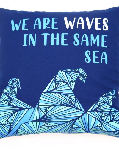 Printed Cotton Cushion Cover - We are Waves - Grey
