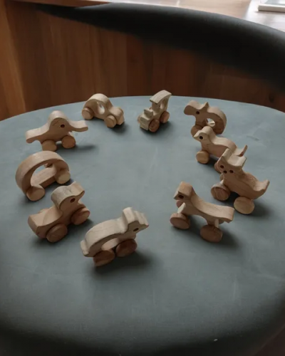 Set of 10 Beautiful Push & Pull Toys for Toddlers - Made from Sustainable Neem Wood