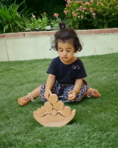 Neem Wooden Balancing Moon Toy- Montessori Kid's Stacking Toy