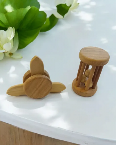 Healthy Neem Wooden Rattles of Shapes- Tumbler & Flower Tumbler