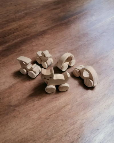 Pack of 5 Toys Unique Wheel Toys for Growing Toddlers- Made from Pure & Seasoned Neem Wood