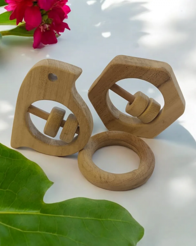 Sensory Developing Rattles & Teether - Made from pure neem wood